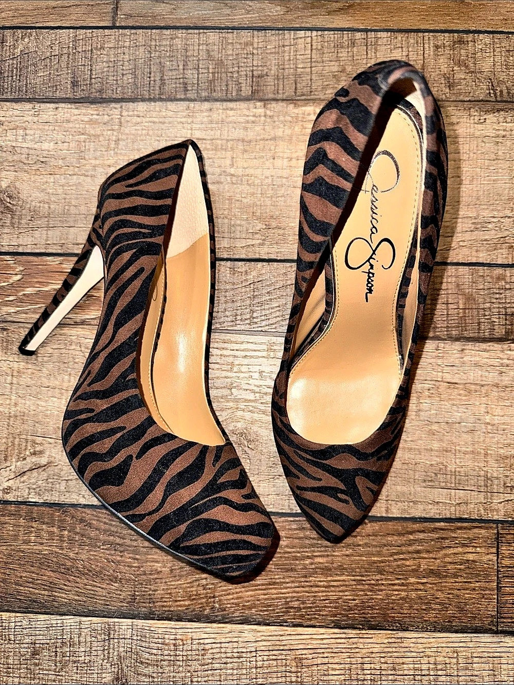 Jessica Simpson Cassani Pump Zebra Print Heels in Brown & Black